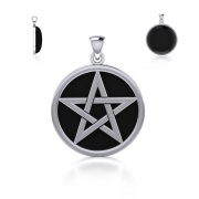 Stříbrný přívěsek kultovní amulet Pentagram s Obsidiánem PeterStone Jewerly Autorský návrh klenotníka Peter Stone