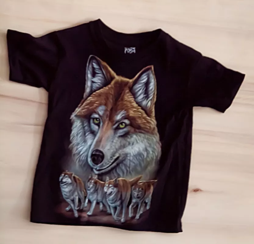 Dětské černé tričko, motiv Vlci HERO BUFF