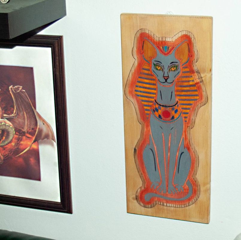 Dřevěný obraz, motiv Staroegyptská bohyně Bastet